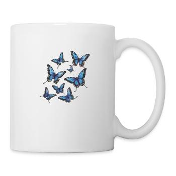 Blaue Schmetterlinge - Tasse - Weiß - Rechts