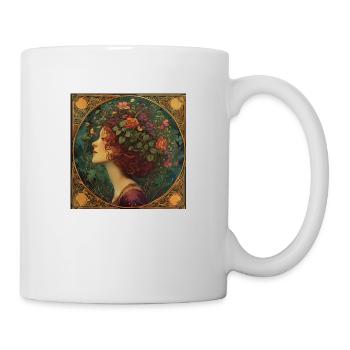 Junges Mädchen mit Blumenkranz - Tasse - Weiß - Rechts
