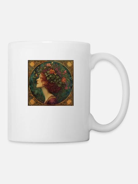 Junges Mädchen mit Blumenkranz - Tasse - Weiß