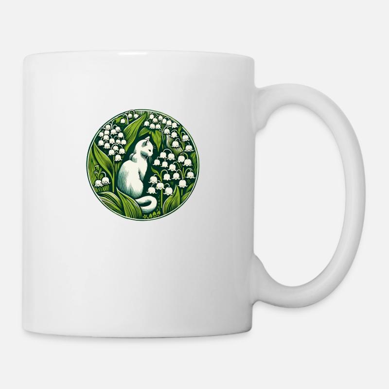 Maiglöckchen weiße Katze - Tasse - Weiß