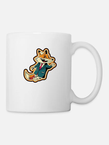 Fröhliches Fuchs-Maskottchen springt lustiges Design - Tasse - Weiß
