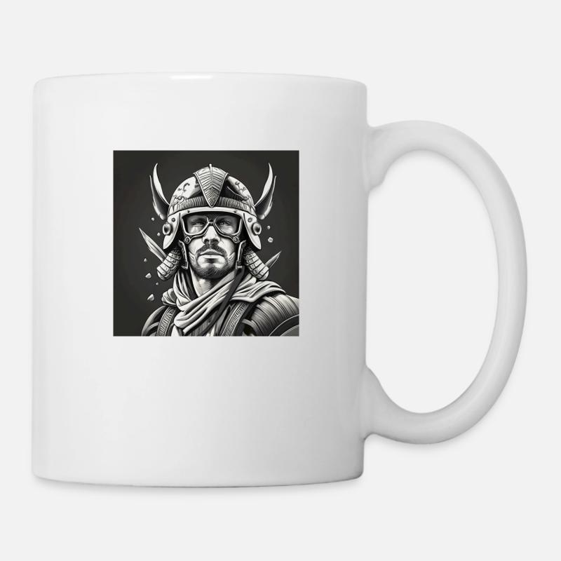 Casque de guerrier en noir et blanc - Mug blanc - blanc