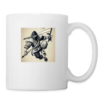 A ninja with a black and white pencil - Mug - white - Right