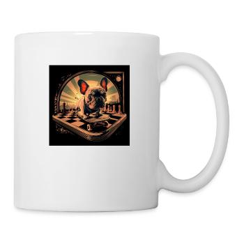 Bulldog on a skateboard on a chess board - Mug - white - Right