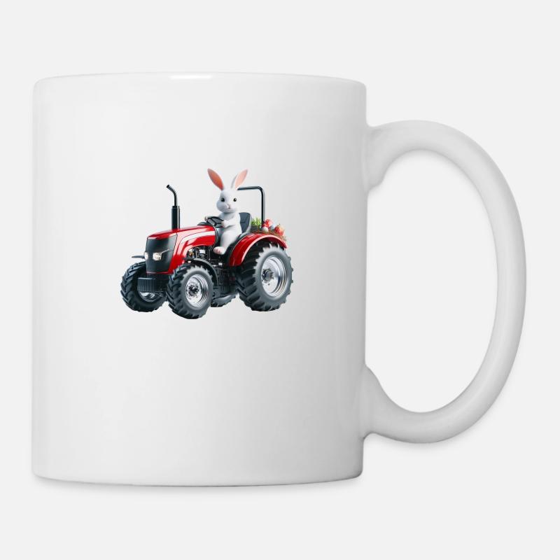 Osterhase auf rotem Traktor - Tasse - Weiß