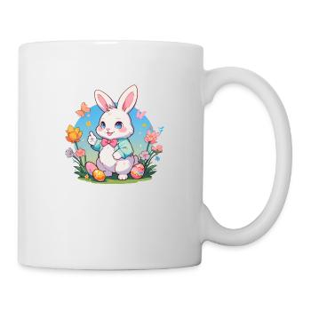 Lapin de Pâques marchant sous le soleil printanier - Mug blanc - blanc - Droite