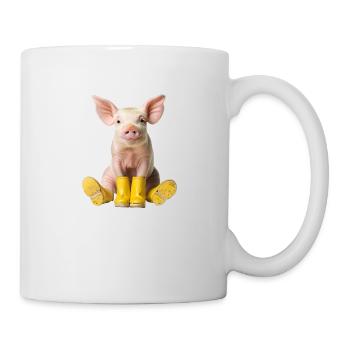 Kleines Ferkel in Gummistiefel - Tasse - Weiß - Rechts