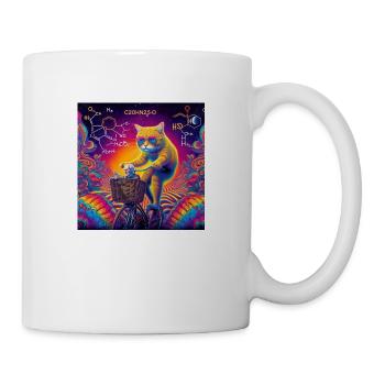 Bicycle Day. Katze psychodelisch mit Fahrrad - Tasse - Weiß - Rechts