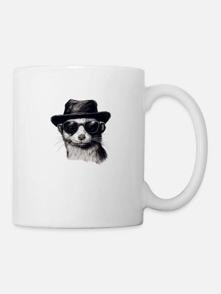 Otter mit Sonnenbrille und Hut, Karl Otter - Tasse - Weiß