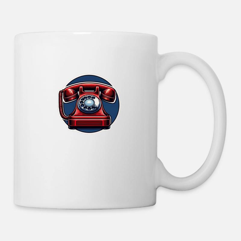 Red wired telephone vintage retro - Mug - white