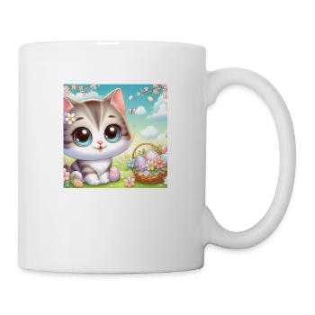 Chaton mignon au printemps avec panier de fleurs - Mug blanc - blanc - Droite