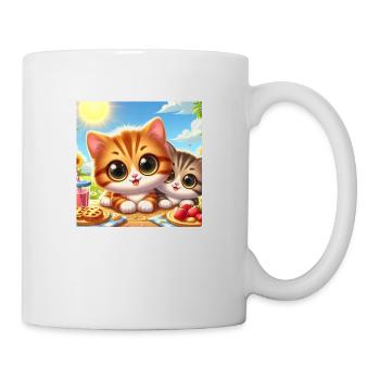 2 chatons d’été mignons à table en mangeant - Mug blanc - blanc - Droite