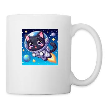 Cute space cat with jetpack in space - Mug - white - Right