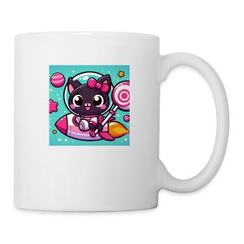 Chat de l’espace mignon / Fusée et sucette - Mug blanc - blanc - Droite