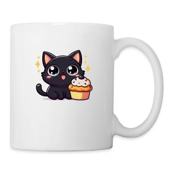 Sweet Kitty noir avec de grands yeux et Cupcake - Mug blanc - blanc - Droite