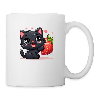 Sweet Kitty Noir avec une grande fraise et des yeux - Mug blanc - blanc - Droite
