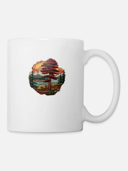 Zeder in einer Phantasielandschaft - Tasse - Weiß