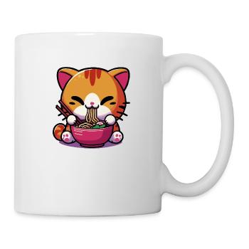 Chat Kawaii Neko mignon mangeant des Ramen 1 - Mug blanc - blanc - Droite