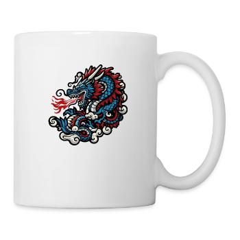 Dragon bleu et rouge cracheur de feu vintage - Mug blanc - blanc - Droite