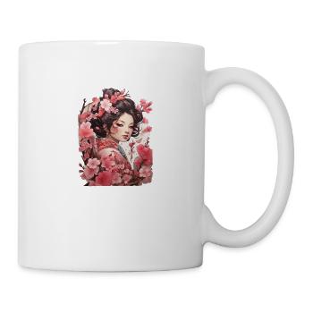 Woman in kimono with cherry and plum patterns - Mug - white - Right