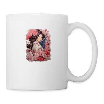 Femme en kimono à motifs cerise et prune - Mug blanc - blanc - Droite