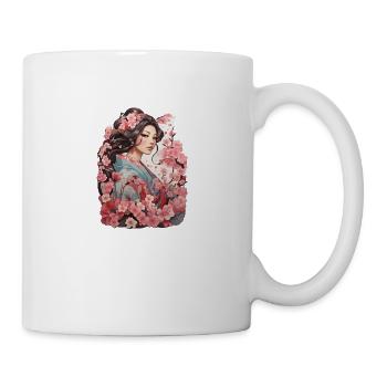 Woman in kimono with cherry and plum patterns - Mug - white - Right