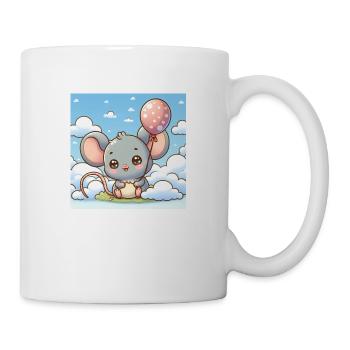 Süsse Maus mit einem Ballon auf einer Wolke - Tasse - Weiß - Rechts