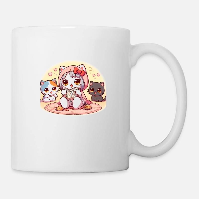 chat qui lit - Mug blanc - blanc