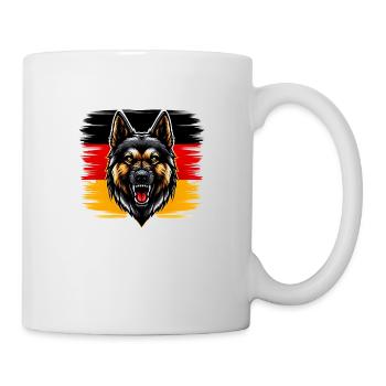 Stolzer Deutscher Schäferhund vor Deutschlandfahne - Tasse - Weiß - Rechts