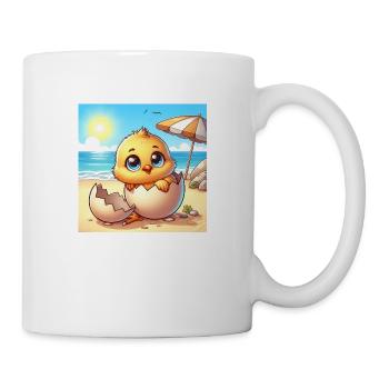 Sweet chick hatches out of the egg on the beach - Mug - white - Right
