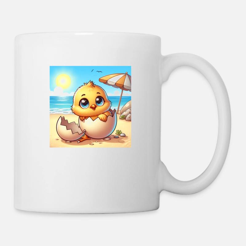 Un poussin sucré éclot de l’œuf sur la plage - Mug blanc - blanc