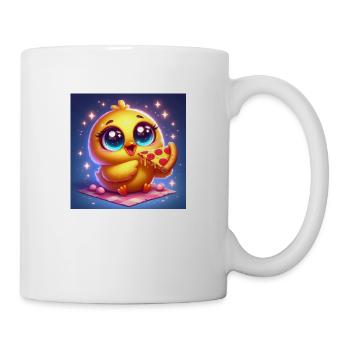 Poussin mignon avec de grands yeux mangeant de la pizza - Mug blanc - blanc - Droite