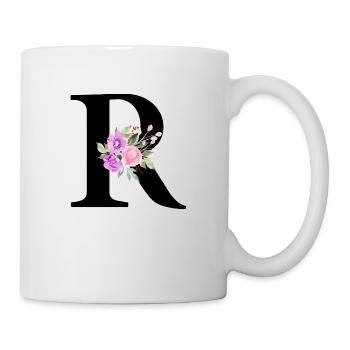 Lila Blumenbuchstabe R - Tasse - Weiß - Rechts