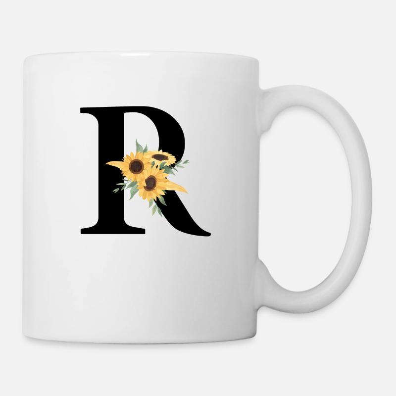Buchstabe r florale Sonnenblume - Tasse - Weiß