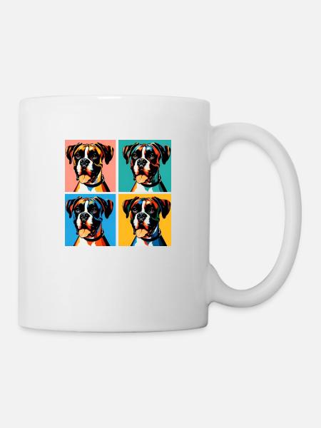 Pop Boxer Hund Porträt - Haustier Porträt - Tasse - Weiß