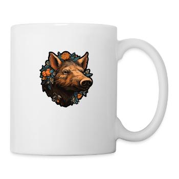 Wild boar's head with flowers - Mug - white - Right