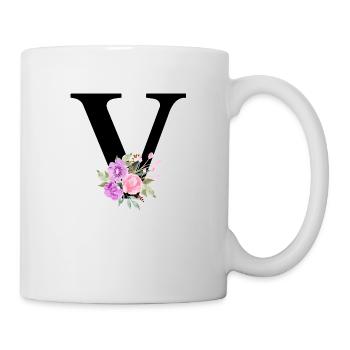 Lila floraler V-Buchstabe - Tasse - Weiß - Rechts
