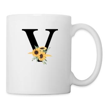 Buchstabe v blumige Sonnenblume - Tasse - Weiß - Rechts