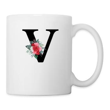 Roter floraler V-Buchstabe - Tasse - Weiß - Rechts