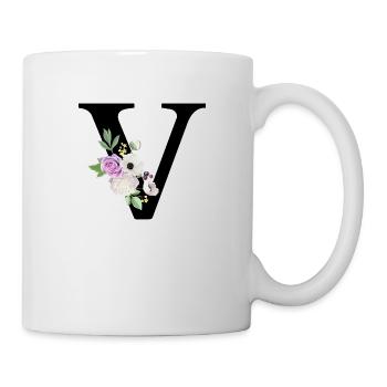 Lila floraler V-Buchstabe - Tasse - Weiß - Rechts