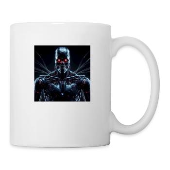 Cyborg with red eyes on black background - Mug - white - Right