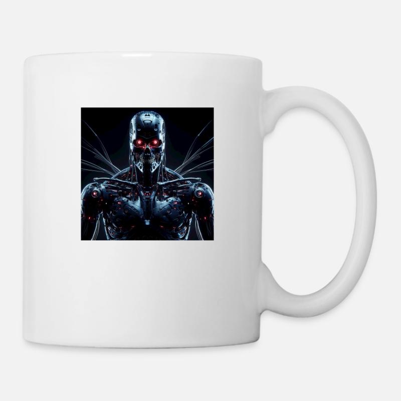 Cyborg aux yeux rouges sur fond noir - Mug blanc - blanc