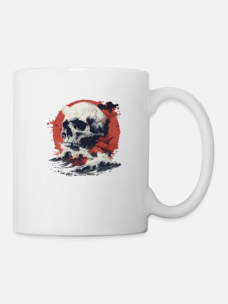 Skull in the sea of waves - Mug - white