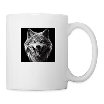 Wolf Hyperrealismus 3 D Grau auf schwarz - Tasse - Weiß - Rechts
