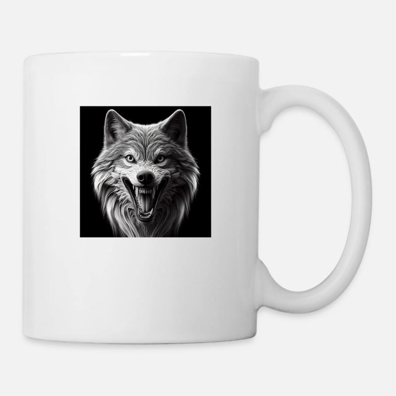 Loup Hyperréalisme 3D Gris sur Noir - Mug blanc - blanc