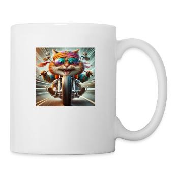 Gato Loco BikerCat Motorradkatze Fahren Cruisen - Tasse - Weiß - Rechts