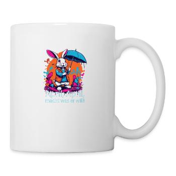 April, April, macht was er will Hase mit Schirm - Tasse - Weiß - Rechts