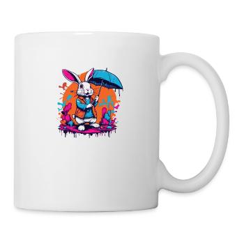 Spring bunny with umbrella in April - Mug - white - Right
