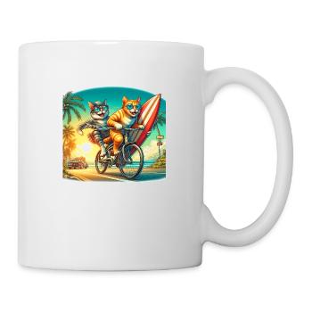 Gato Loco Surfing Cat Surfer Feunde Fahrrad Cool - Tasse - Weiß - Rechts