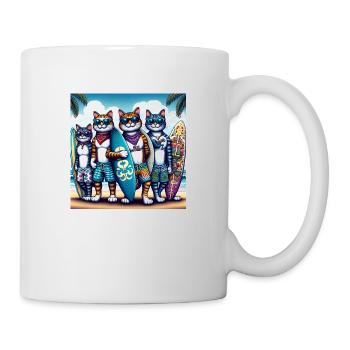 Gato Loco SurferDudes Katzen Surfbrett Gang Bande - Tasse - Weiß - Rechts